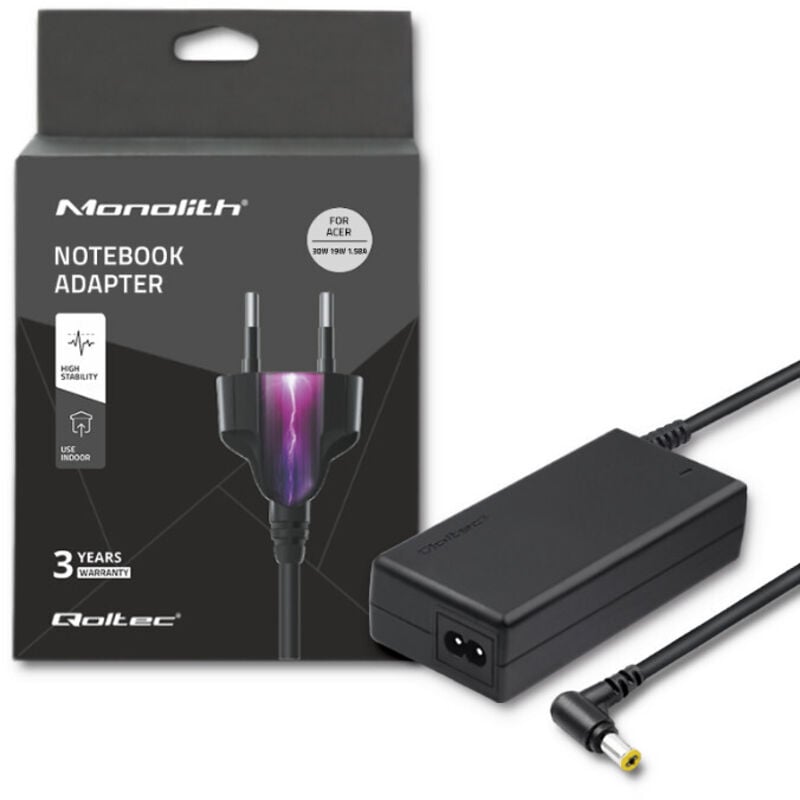 Qoltec Netzteil für Acer Laptop 30W 19V 1,58A 5,51,7 + Stromkabel