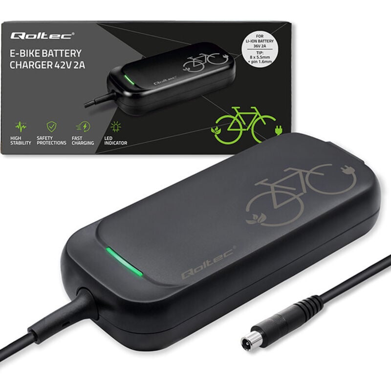 Qoltec Schnellladegerät für XIAOMI Elektroroller Fahrrad 36V 42V 2A 8,08,0mm + Pin wasserdicht + Stromkabel