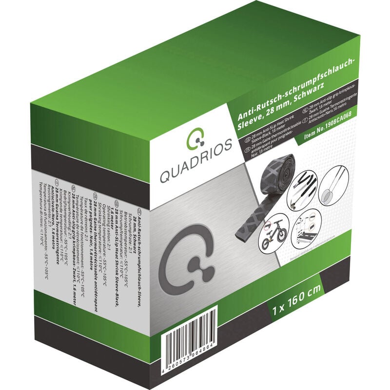 Quadrios - 1908CA068 Schrumpfschlauch ohne Kleber Schwarz 28 mm 14 mm Schrumpfrate:2:1 1.6 m