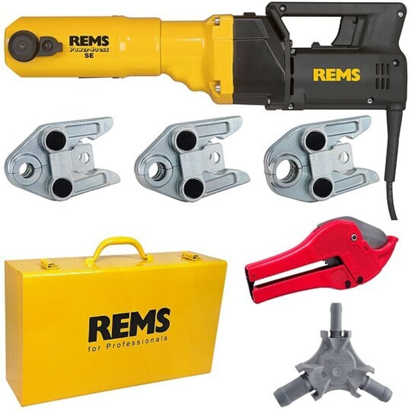 Radial-Pressmaschine Power-Press SE 230 V + Stahlkoffer + 3 Stk. Presszangen TH 16, 20, 26 + Gratis Rohrschere + Kalibrierer