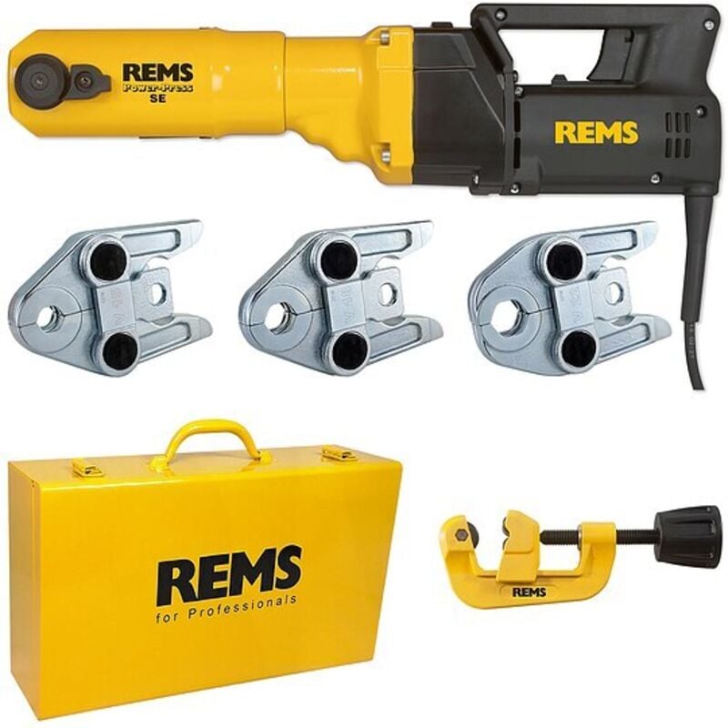 Radial-Pressmaschine Power-Press SE 230 V + Stahlkoffer + 3 Stk. Presszangen V 15, 18, 22 + Gratis Rohrabschneider