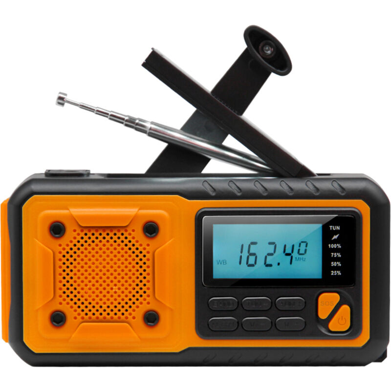 Radio meteo di emergenza con manovella, radio digitale FM/AM/WB, torcia, luce di lettura, allarme SOS, batteria 4000 mAh, jack cuffie 3,5 mm
