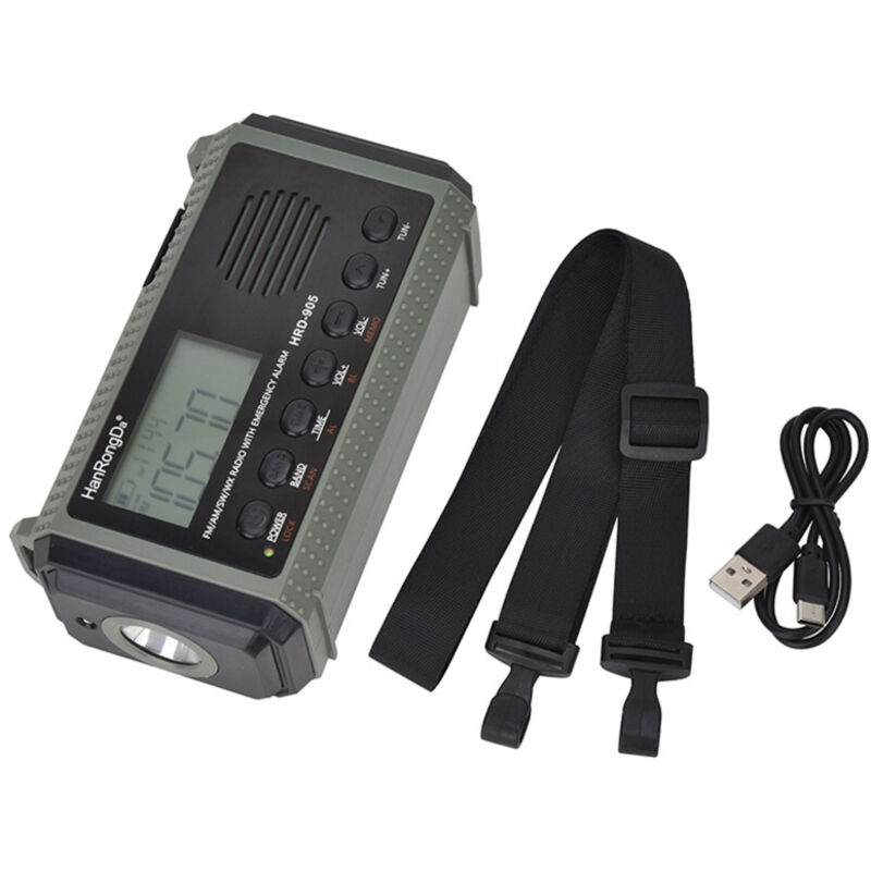 Radio multibanda HanRongDa HRD-905 AM/FM/SW/WB, radio di emergenza per esterni con allarme SOS, torcia, luce di lettura, alimentazione solare,