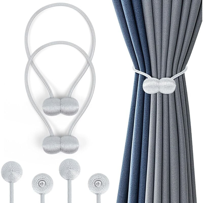 Raffhalter für Gardinen, 2 Magnetclips, Gardinenbänder, Gardinenclips, Raffhalter für Gardinen, grau