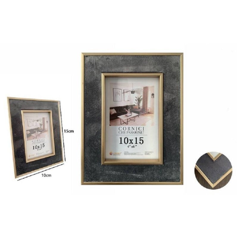 Trade Shop Traesio - Trade Shop - bilderrahmen für fotos, poster, gemälde, leinwände 10X15CM grau mit goldkanten 70305 -