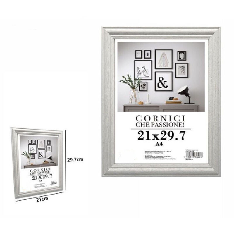 Trade Shop Traesio - Trade Shop - Rahmen für Fotos, Gemälde, Leinwände, Poster, Fotohalter, 21 x 29,7 cm, Silber, Modell 71619 -