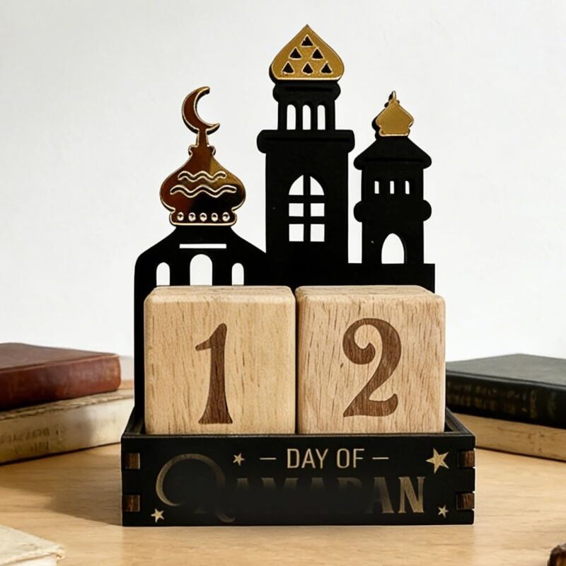 Ramadan-Kalender, Ramadan-Kalender aus Holz, Eid-Mubarak-Kalender, Ramadan-Adventskalender, für Zuhause, Büro und Tischdekoration, Schwarz