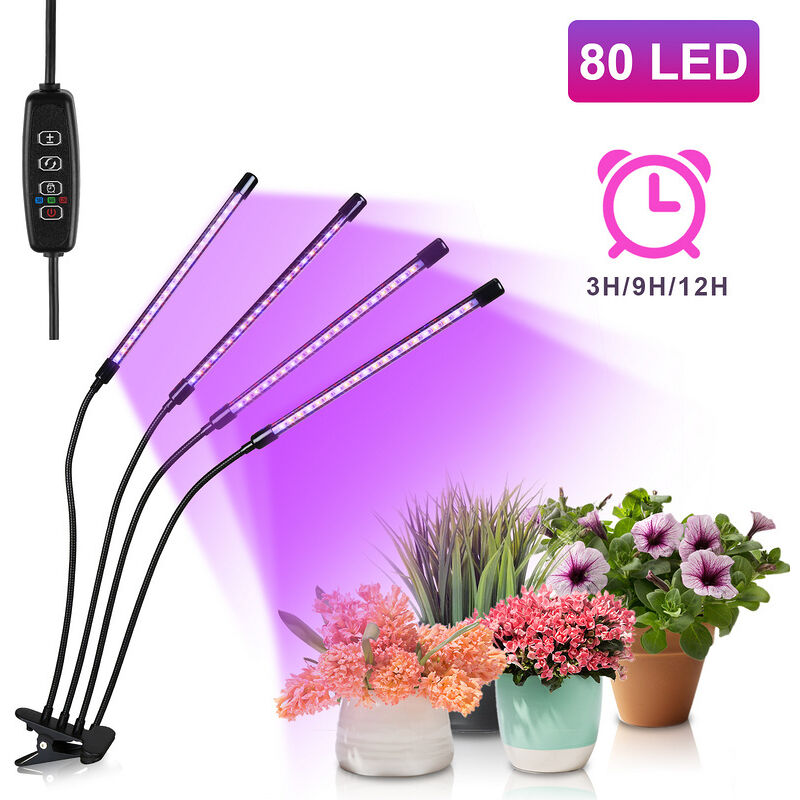 Swanew Pflanzenlampe led Vollspektrum Pflanzenlicht 80 LEDs, 4 Köpfe Grow Lampe Pflanzenleuchte Wachstumslampe für Pflanzen, 10 Dimmstufen led Grow