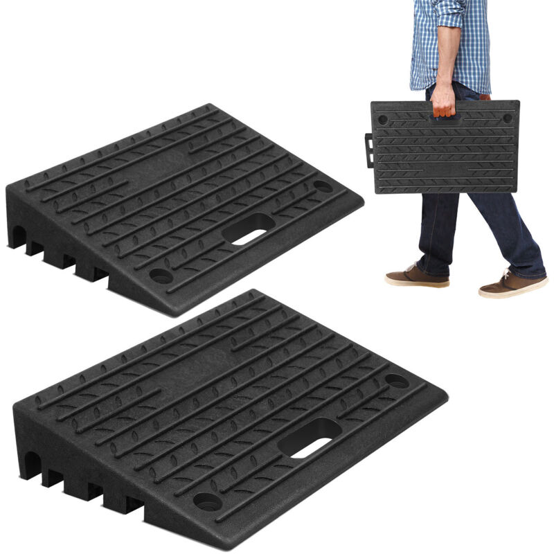 Randaco 2x Bordsteinrampe Gummi mit Griffen Auffahrrampen Schwellenrampe Tragbar Rollstuhlrampe 49x31x10cm Rutschfest für Rollator Rollstuhl