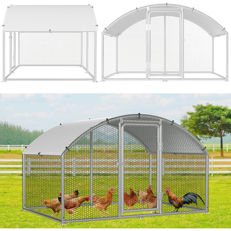 Randaco Freilaufgehege 3x2x2m Bogenaufsatz - Hühnerstall aus Metall begehbar mit 6 m² Lauffläche, Tür & Riegel - Freigehege für Hühner, Kleintiere &