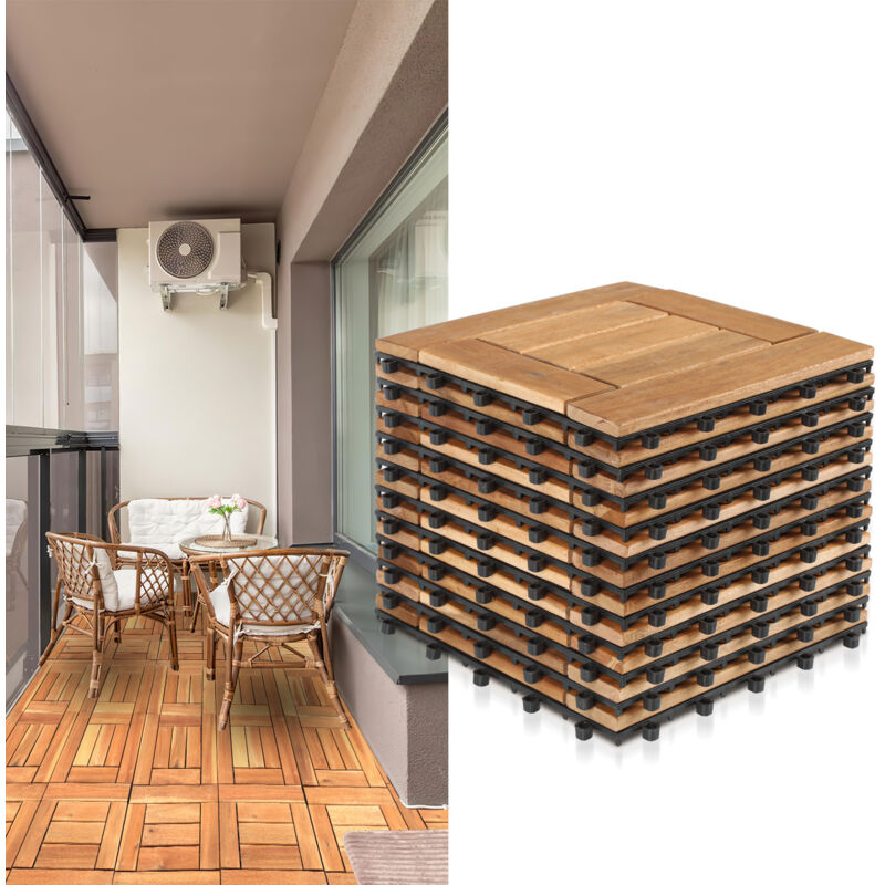 Randaco Holzfliesen Kachel 22x Set 2m² geeignet als Terrassenfliesen und Balkonfliesen aus Akazien Holz 30x30 cm für Garten Terrasse Balkon