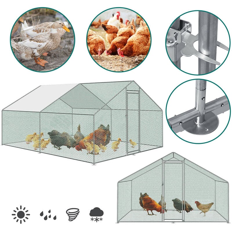 (Deactive) SWANEW Outdoor Hühnerstall Hühnerhaus Dach Geflügelstall Verzinkter Stahlrahmen mit PE 3 x 4 x 2 m