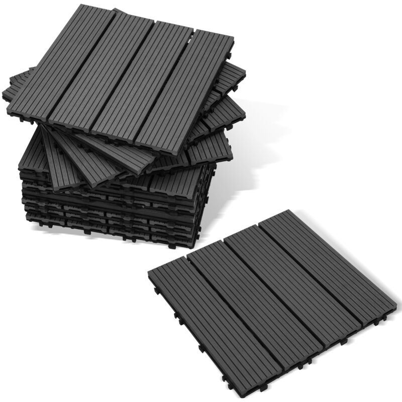 Randaco WPC Terrassenfliesen 4 m², 30 x 30 cm 44 Stücke, Terrassendielen mit 4 Latten in Holzoptik, für Garten Balkon Bodenbelag mit Drainage und