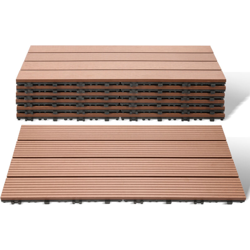 Randaco WPC Terrassenfliesen 10 m², 30 x 60 cm 60 Stücke, Terrassendielen mit 4 Latten in Holzoptik, für Garten Balkon Bodenbelag mit Drainage und