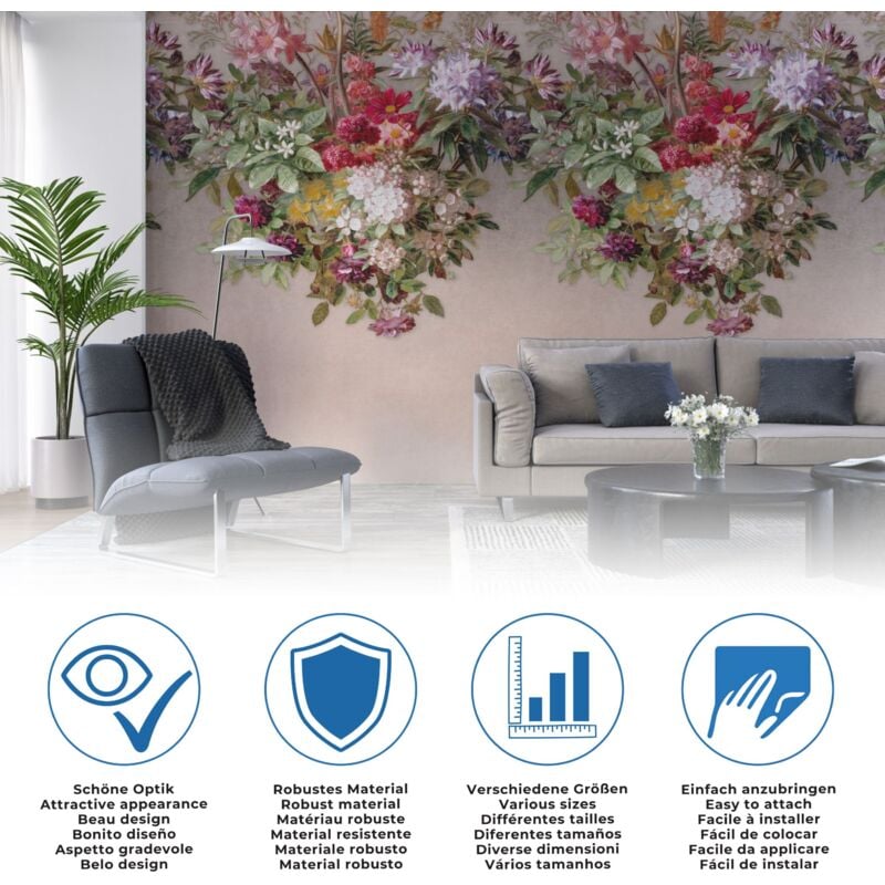 Rasch Vlies Fototapete Tropical House 688139 Blumen Floral Fototapete 3 x 4 m Grün Braun Beige Tapete für Wohnzimmer Schlafzimmer Küche Flur