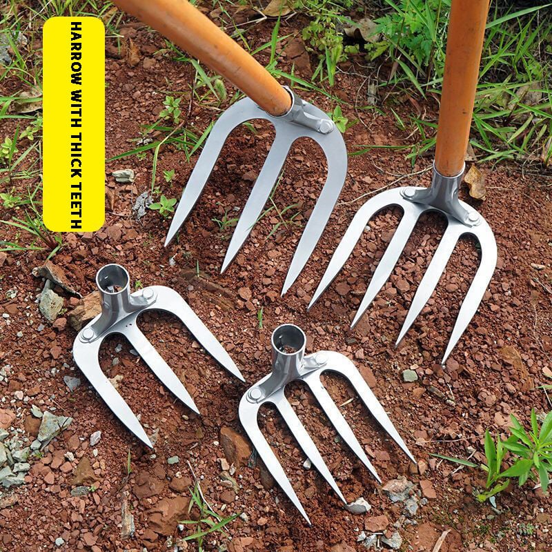 Landwirtschaftlicher Stachelrechen zum Pflügen und Hacken, tragbares Unkrautbeseitigungsgerät, ohne Verlängerungsstiel, 3 gezahnte Zinken Violine