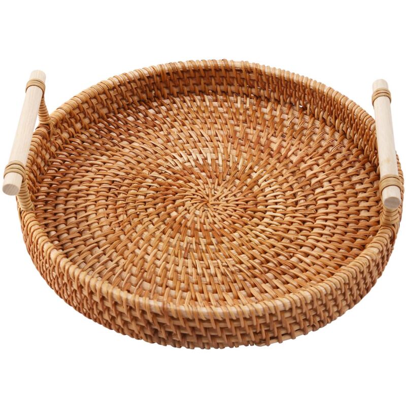 Rattan-Aufbewahrungstablett, runder Korb mit Griff, handgewebt, Tablett aus Weidengeflecht, Brot, Obst, Lebensmittel, Frühstücksdisplay l