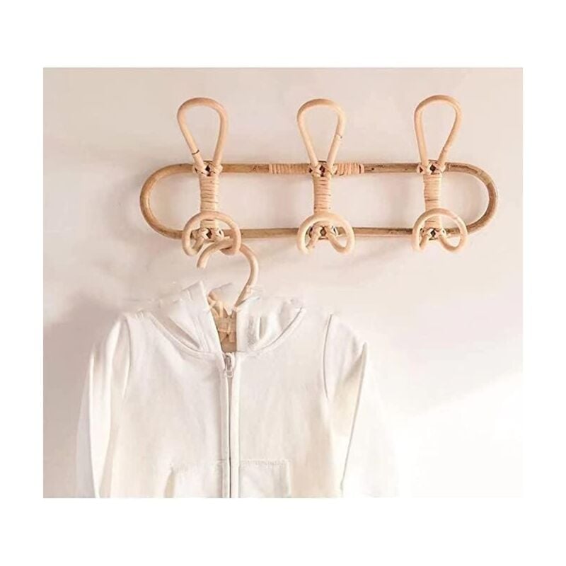 Ersandy - Rattan-Wandhaken, Wandgarderobe, Wandhaken für Kinderkleidung, Hüte und Kleidung
