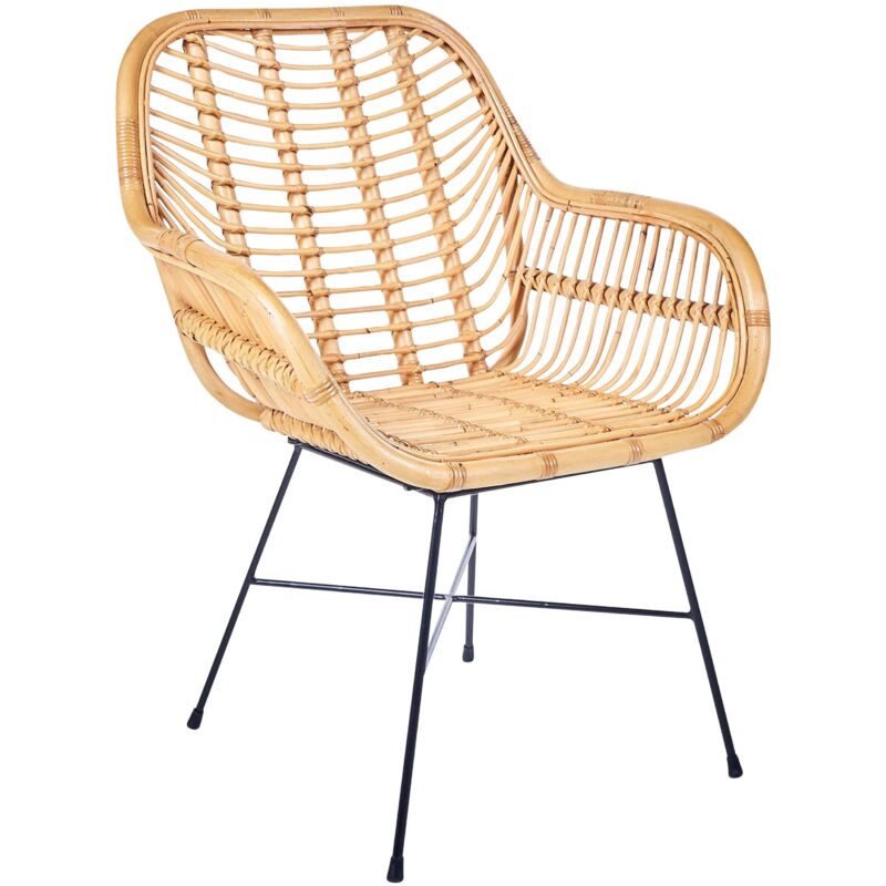 Rattanstuhl Natürlich / Schwarz Rattan/Metall Perfekt für Garten Modern