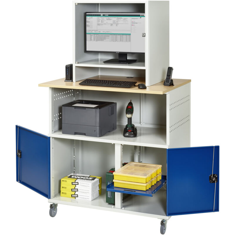Rau Computer-Tisch 1023 mit Monitorgehäuse T550mm, B1100xT790xH1890mm, mobil