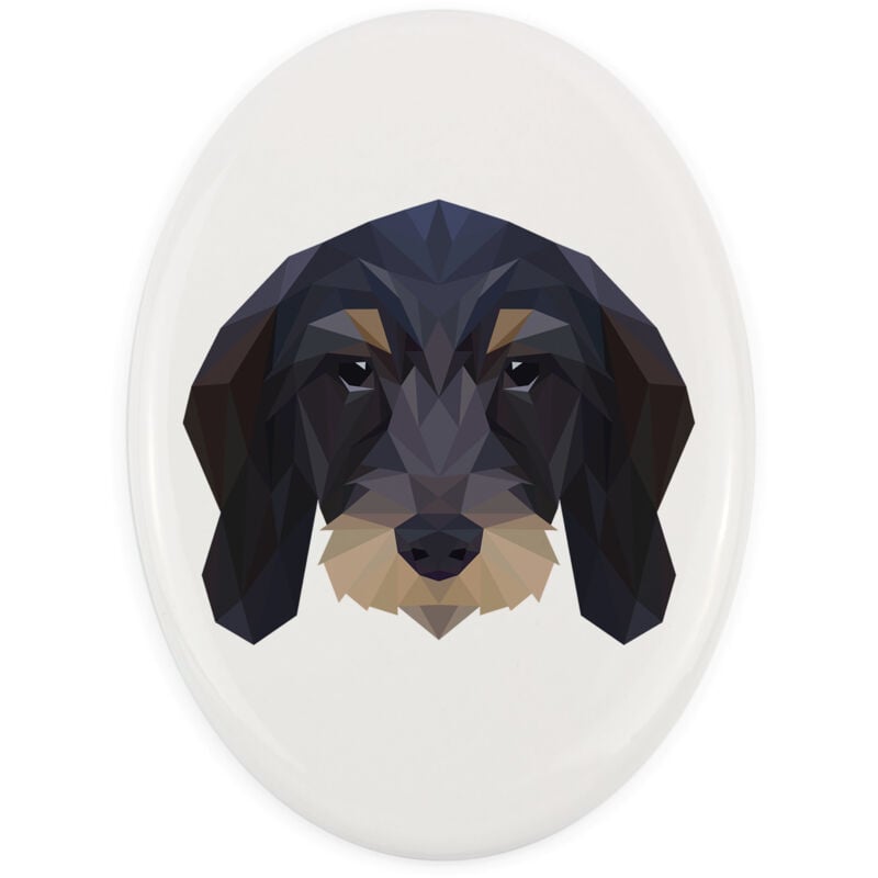 Rauhaardackel - Teller mit Foto und geometrischer Aufschrift von Art-Dog