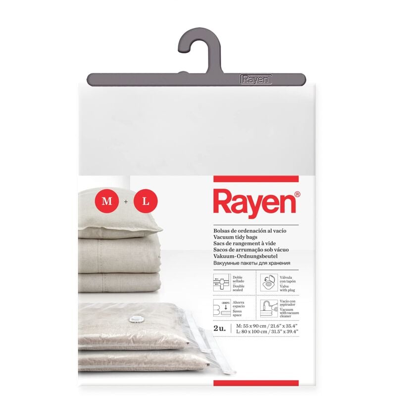 Vakuumbeutel für Kleidung. Vakuum-Aufbewahrungsabdeckungen für Kleidung. Packung mit 2 Beuteln (55 x 90 cm und 80 x 100 cm). Durchsichtig - Rayen