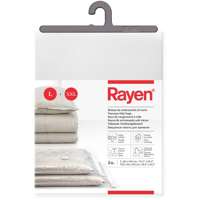 Vakuumbeutel für Kleidung. Vakuum-Aufbewahrungsabdeckungen für Kleidung. Packung mit 2 Beuteln (80 x 100 cm und 90 x 130 cm). Durchsichtig - Rayen