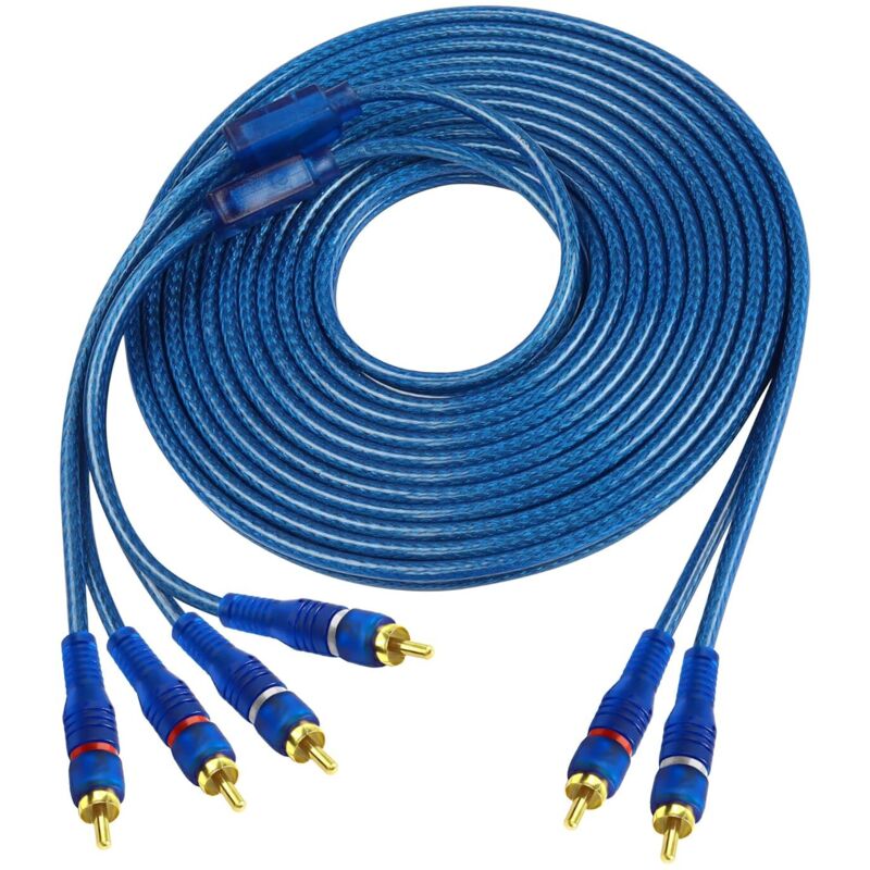 RCA-Auto-Audio-Verbindungskabel, 2-Kanal auf 4-Kanal RCA-Auto-Audio-Y-Splitter-Adapter-Jumper, verdrilltes Adernpaar, OFC-Vollschirmung,