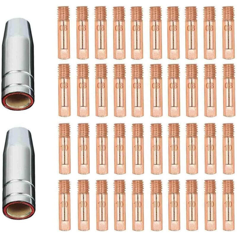 Reboot 42 Stück MB15 15AK Gasdüsen Kontaktspitzen Düsenhalter 0,8/1,0 mm MIG/MAG-Schweißbrenner Verbrauchsmaterial MIG Kontaktspitzen MIG-Schweißgerät