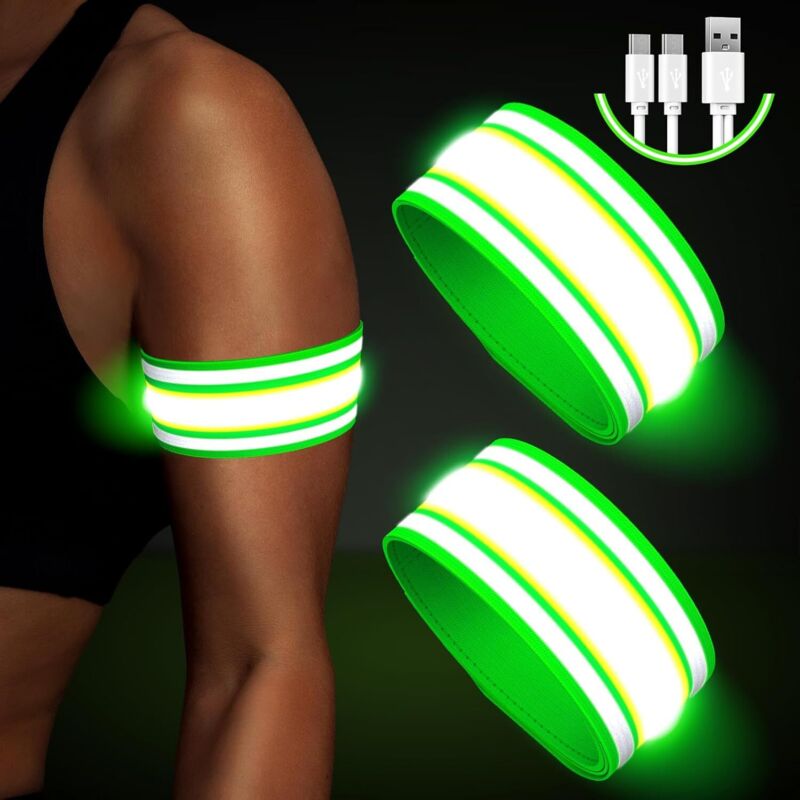 Jalleria - Rechargeable led Bracelet, Pack of 2, Reflective led Light Bracelets, Light Strip, Children's Light Strips, usb Reflective Band, Light