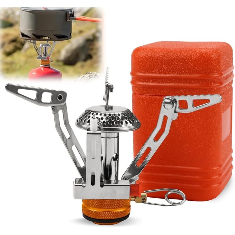 Camping-Gaskocher, 3000 W, ultraleichter Gaskocher mit Tragebox für Wandern, Trekking, Camping, Picknick, Outdoor (Orange)