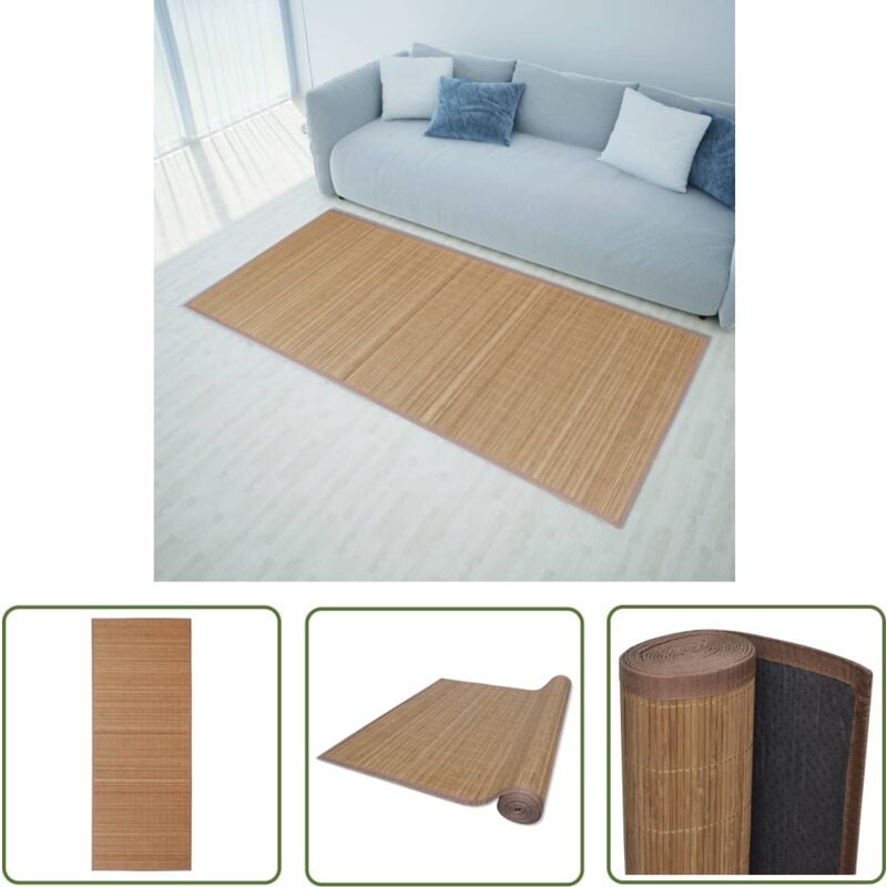 The Living Store - Teppich Bambus Braun Rechteckig 150x200 cm - Bambus Teppich - Wohnzimmer Teppich - Rechteckiger Teppich - Naturfarbenes Teppich