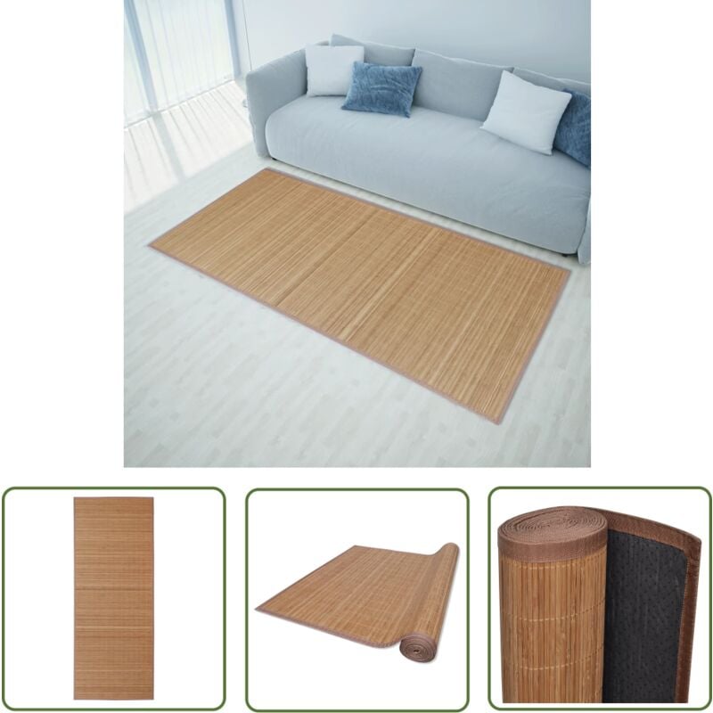 Teppich Bambus Braun Rechteckig 80x300 cm - Bambus Teppich - Naturfaser Teppich - Rutschfeste Unterlage - Wohnzimmer Teppich - Flur Teppich