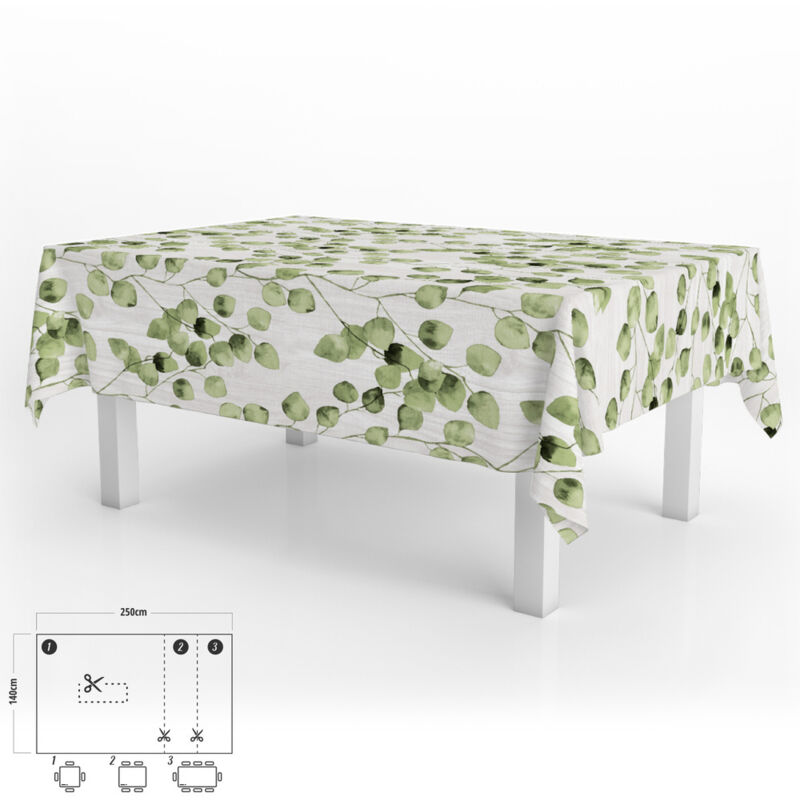 Mantel Hule Rectangular 140 x 250 cm. Hojas Verdes