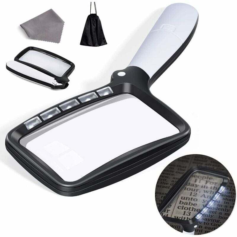 Rechteckige Leselupe mit 5 LED-Leuchten, 3-fache großformatige Leselupe mit dimmbarer LED für ältere Menschen, Zeitungen, Bücher, Kleingedrucktes
