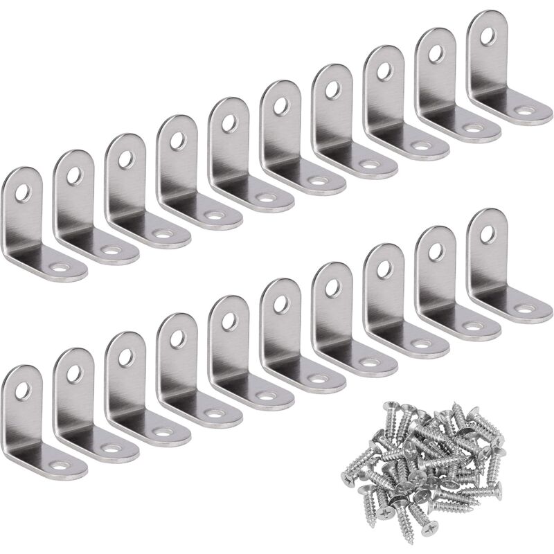 Memkey - Rechtwinklige Halterung aus Edelstahl, 90-Grad-Eckhalterung, L-förmige Eckhalterung, Befestigungshalterung, kommt mit Schrauben, Silber, 20