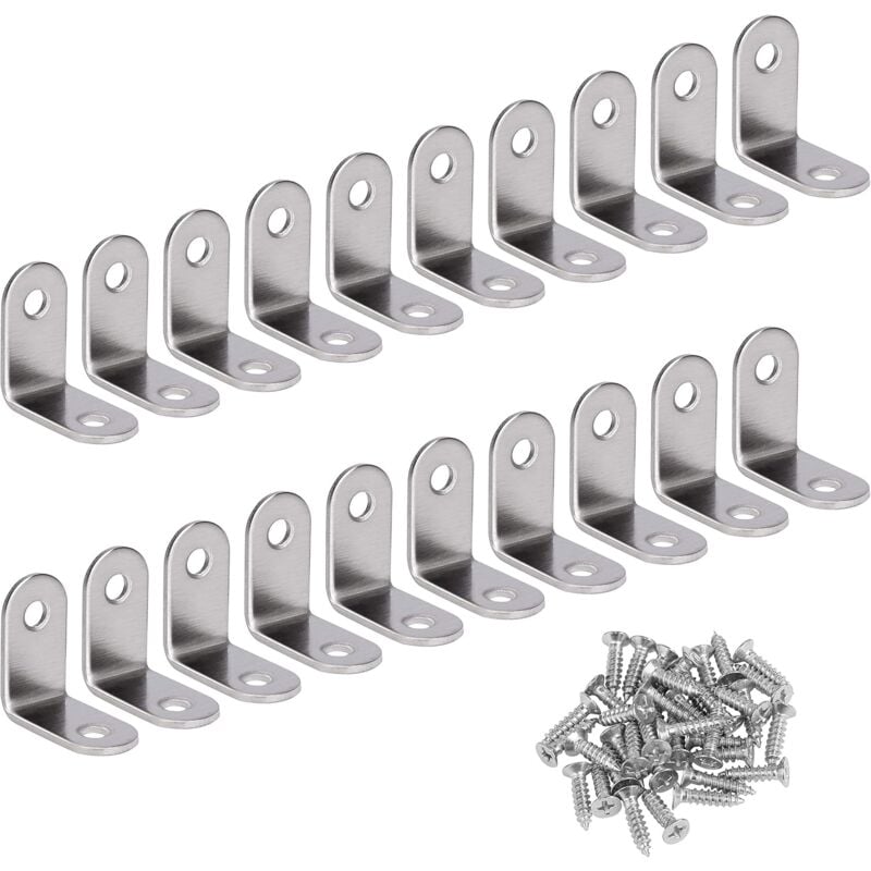 Rechtwinklige Halterung aus Edelstahl, 90-Grad-Eckhalterung, L-förmige Eckhalterung, Halterungsbefestigung, kommt mit silbernen Schrauben, 20 Stück,