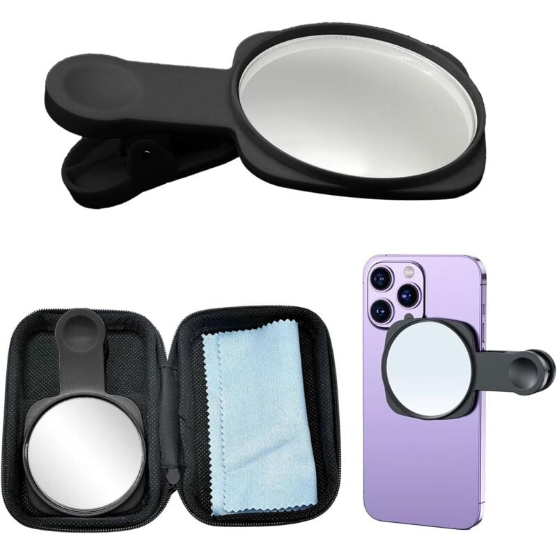 Reflektorkamera für Mobiltelefone, Spiegel, verstellbarer Handy-Spiegelclip, tragbarer Reflektorkameraclip für Reisen, Handy-Zubehör, schwarz