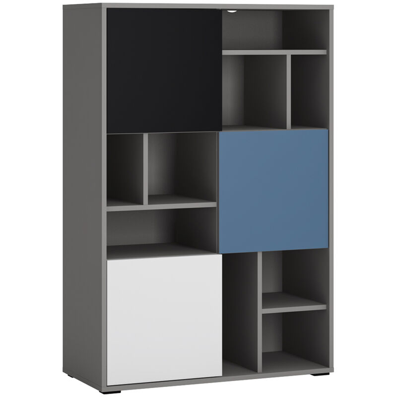Regal Jugendzimmer LIIVA-129 in grau mit schwarz, weiß, blau, b/h/t: ca. 83,7/126,6/40 cm