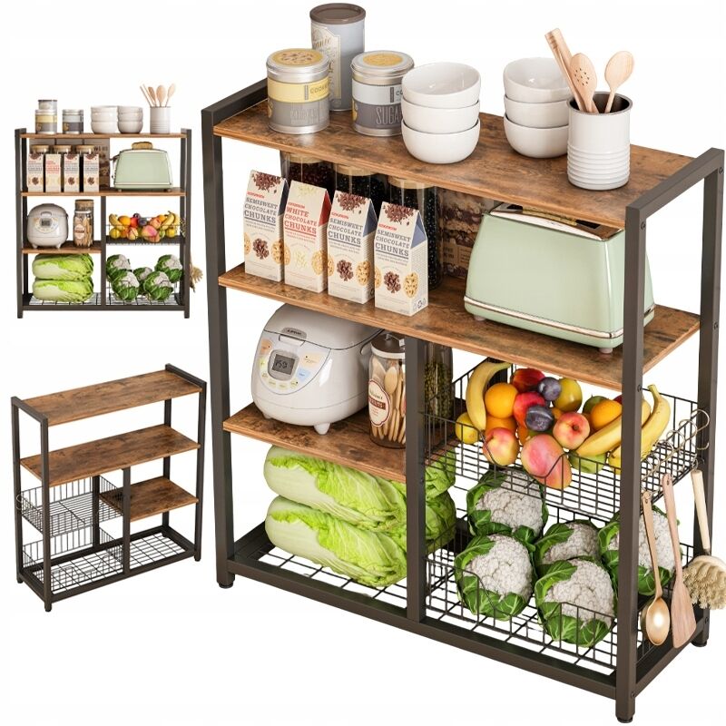 Regal Küchenschrank dunkelbraun industrielles Holz Retro Insel Regal