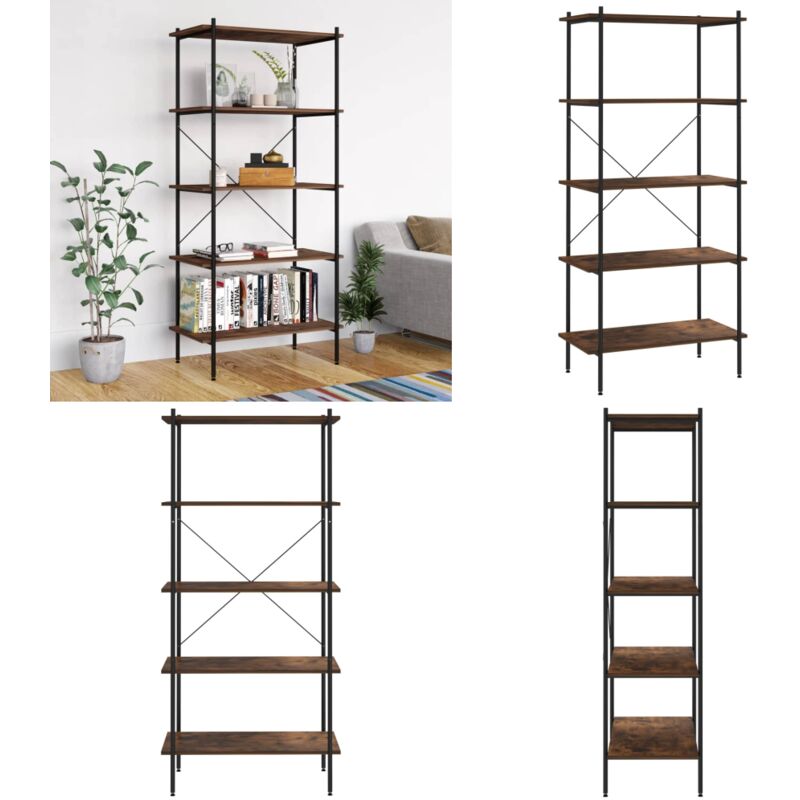 Vidaxl - Regal mit 5 Böden Schwarz und Natur 80x40x163 cm - Bücherregal - Regal - Wohnraumorganisation - Aufbewahrungslösung - Stehregal - Home &