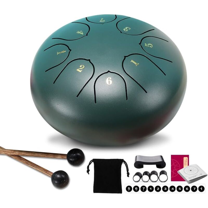 Regentrommel, 6 Zoll 8-Noten Stahlzungentrommel, Outdoor-Handpan-Regentrommel mit Kordelzugbeutel, Trommelstöcken, Fingerabdeckungen,