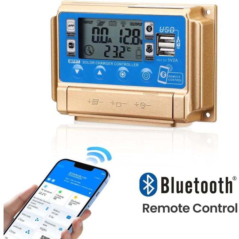 Régulateur de charge solaire MPPT 60 A - Chargeur solaire 12 V/24 V - Mise au point automatique MPPT - Charge de suivi avec écran LCD Bluetooth