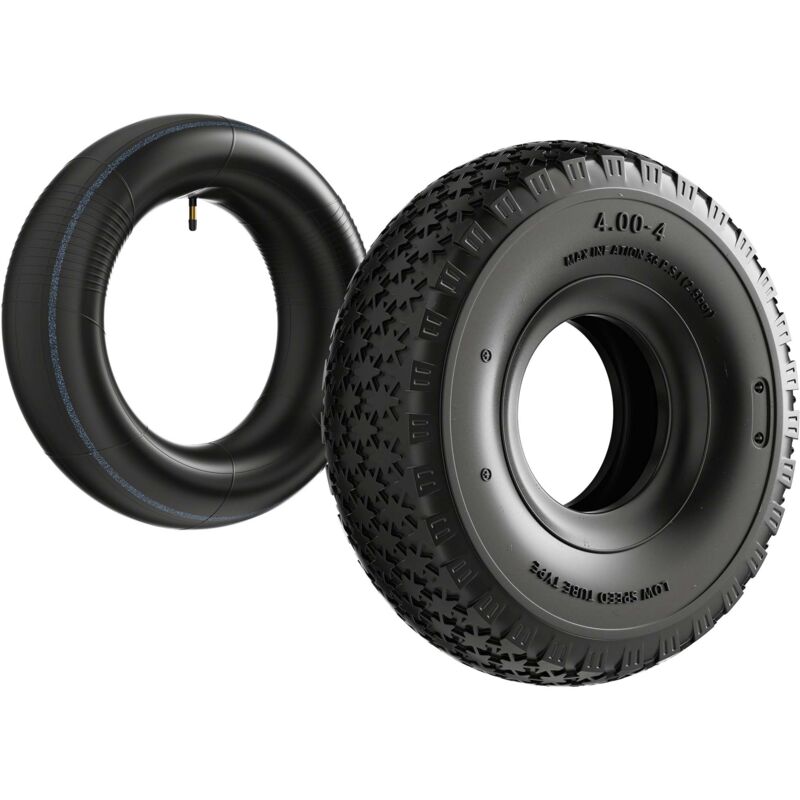 Wiltec - Reifen für den Aufsitzmäher 11x4.00-4 4pr mit Schlauch und geradem Ventil Komplettrad Rasentraktor
