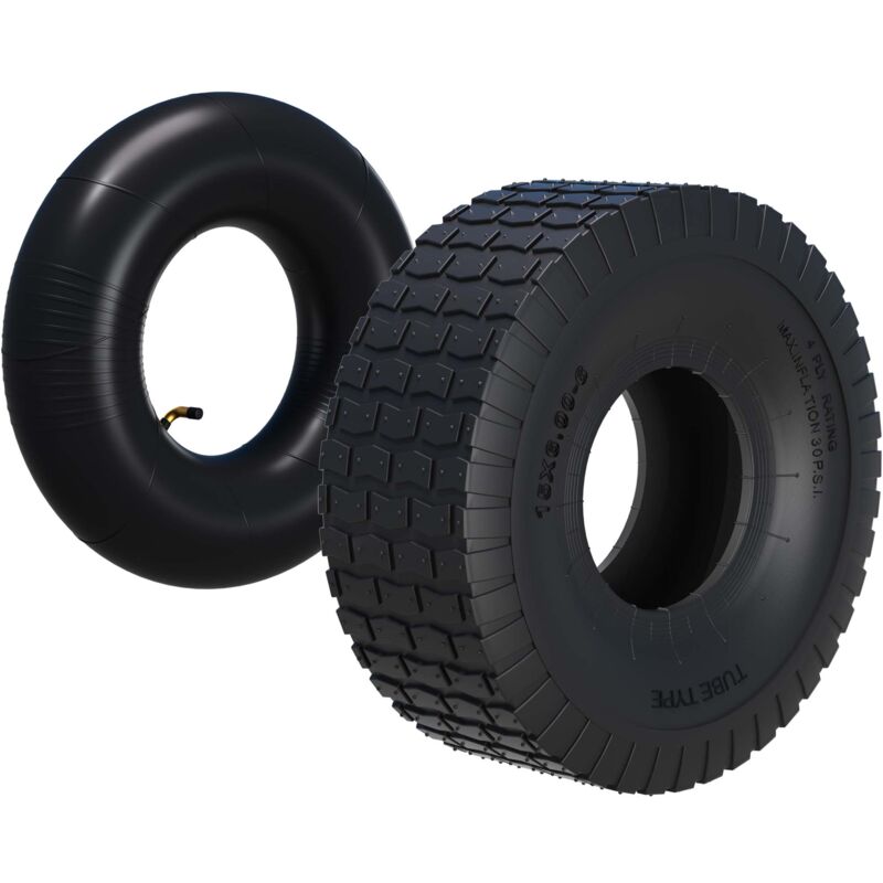 Wiltec - Reifen für den Aufsitzmäher 15x6.00-6 4pr mit Schlauch und Winkelventil Komplettrad Rasentraktor