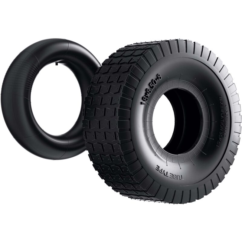 Reifen für den Aufsitzmäher 18x8.50-8 4pr mit Schlauch und Winkelventil Komplettrad Rasentraktor - Wiltec