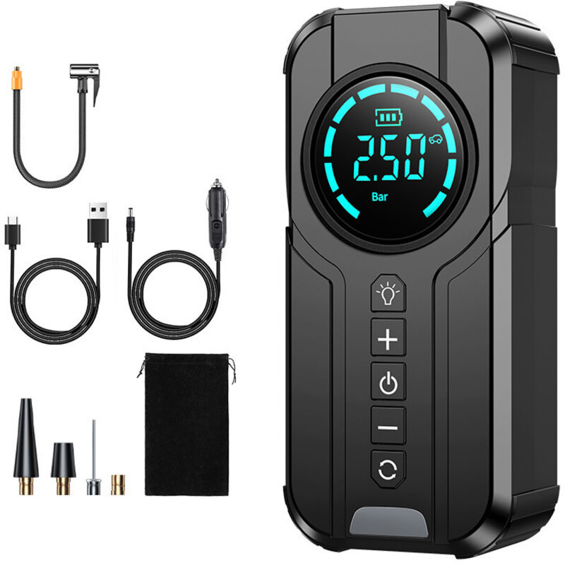 Reifenaufblaspumpe, elektrischer Luftkompressor, tragbare Mini-Autoreifen-Luftpumpe, tragbarer Lade-Inflator, voreingestellter Druck, für schnurloses