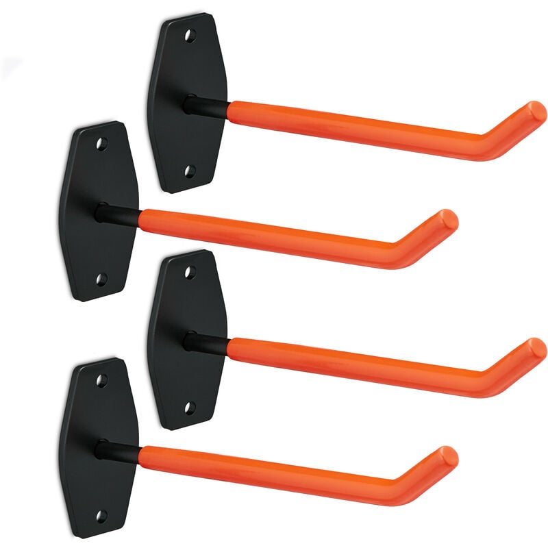 Relaxdays - Reifenhalter für Wandmontage, im 4er Set, Wandhaken für Reifen und Felgen bis 40 kg, aus Stahl, orange/schwarz