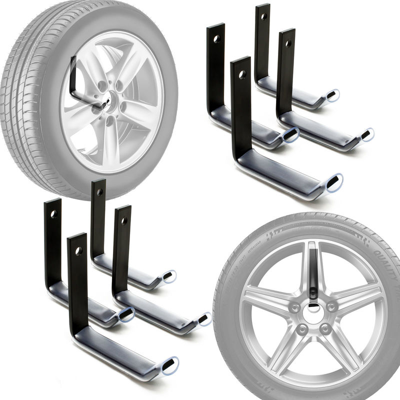 Wiltec - Reifenhalter Wandmontage für 8 Reifen – 106 x 20 x 102 mm – aus Stahl – max. Traglasst 25 kg je Halter – Zubehör für Reifen Reifenregal