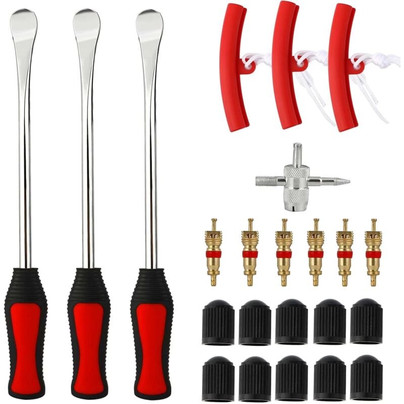 Reifenheber, 23 Anzüge, 3 Reifenheber, 3-teiliges Felgenschutz-Werkzeugset, 10 Reifenventilkappen und Kappen für Motorrad, Fahrrad